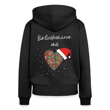 Bibliothekarin mit Herz Weihnachtsoutfit - Frauen Premium Bio Zip Hoodie - Schwarz - Hinten - Julia (174cm)