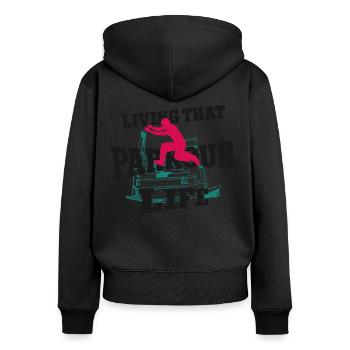Parkour Free Running Traceur - Frauen Premium Bio Zip Hoodie - Schwarz - Hinten - Julia (174cm)