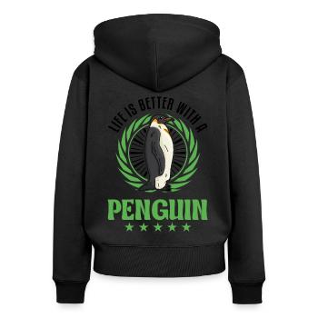 Life is better with a Penguin Pinguin - Frauen Premium Bio Zip Hoodie - Schwarz - Hinten - Julia (174cm)