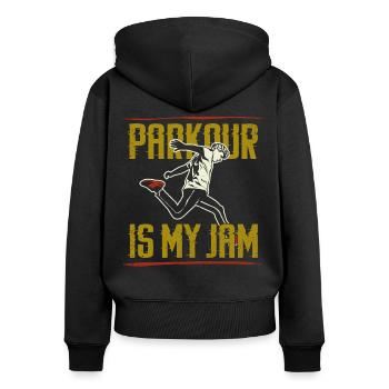 Parkour Free Running Traceur - Frauen Premium Bio Zip Hoodie - Schwarz - Hinten - Julia (174cm)