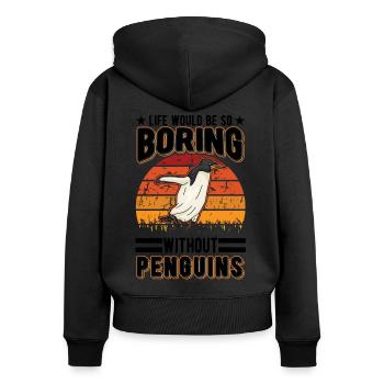 Pinguin Geschenk Penguin - Frauen Premium Bio Zip Hoodie - Schwarz - Hinten - Julia (174cm)