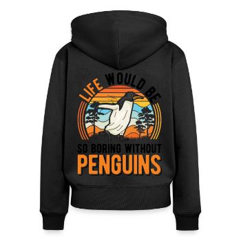 Pinguin Geschenk Penguin - Frauen Premium Bio Zip Hoodie - Schwarz - Hinten - Julia (174cm)