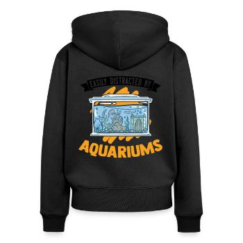Easily distracted by Aquariums Aquaristik Aquarist - Frauen Premium Bio Zip Hoodie - Schwarz - Hinten - Julia (174cm)