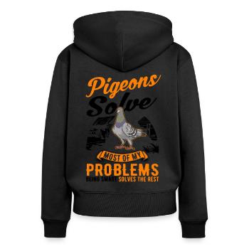 Pigeon Cadeau Pigeon Colombier Plus Chic Pigeon Voyageur - Sweat à capuche zippé Premium bio Femme - noir - Dos - Julia (174cm)