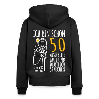 50 Geburtstag Geschenk Frau 50er 50ter 50 Jahre - Frauen Premium Bio Zip Hoodie - Schwarz - Hinten - Julia (174cm)