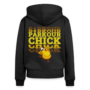 Parkour Free Running Traceur - Sweat à capuche zippé Premium bio Femme - noir - Dos - Julia (174cm)