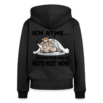 Luchs Katze Schlaf Schlafen Mit Kuscheltier - Frauen Premium Bio Zip Hoodie - Schwarz - Hinten - Julia (174cm)