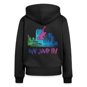 Parkour Free Running Traceur 80s - Frauen Premium Bio Zip Hoodie - Schwarz - Hinten - Julia (174cm)
