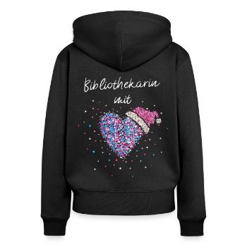 Bibliothekarin mit Herz Bücherwurm Nikolausmütze - Frauen Premium Bio Zip Hoodie - Schwarz - Hinten - Julia (174cm)
