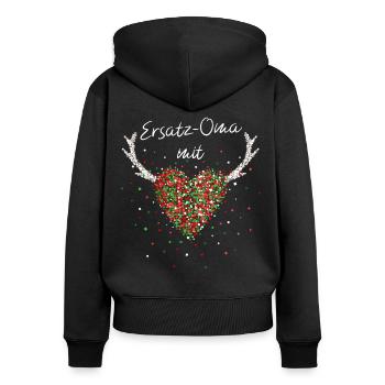 Ersatzoma Oma Weihnachtsgeschenk Nikolausmütze - Frauen Premium Bio Zip Hoodie - Schwarz - Hinten - Julia (174cm)