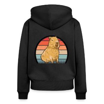 Capybara Retro Wasserschwein Vintage - Sweat à capuche zippé Premium bio Femme - noir - Dos - Julia (174cm)