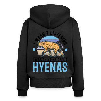 Hyäne Geschenk Erdwolf Hyena - Frauen Premium Bio Zip Hoodie - Schwarz - Hinten - Julia (174cm)