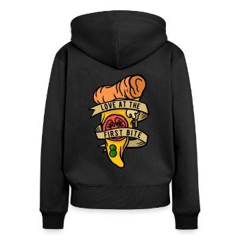 Pizza boulanger Pizzaiolo - Sweat à capuche zippé Premium bio Femme - noir - Dos - Julia (174cm)