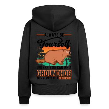 Murmeltier Groundhog Marmot Waldmurmeltier - Frauen Premium Bio Zip Hoodie - Schwarz - Hinten - Julia (174cm)