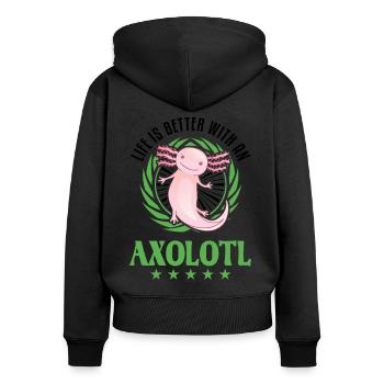 Life is better with an Axolotl Schwanzlurch - Frauen Premium Bio Zip Hoodie - Schwarz - Hinten - Julia (174cm)