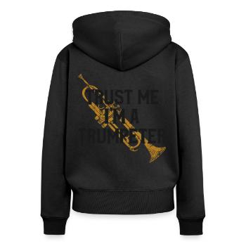 Trumpet Player Vintage Trust Me - Frauen Premium Bio Zip Hoodie - Schwarz - Hinten - Julia (174cm)