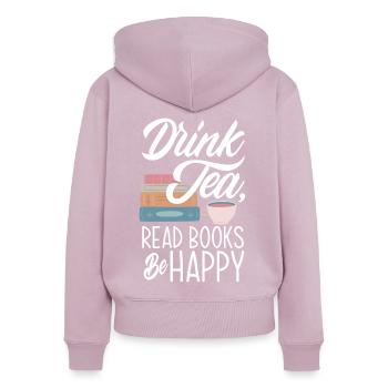 Tee Trinken Bücher Lesen Hobby Geschenk - Frauen Premium Bio Zip Hoodie - Altrosa - Hinten - Julia (174cm)