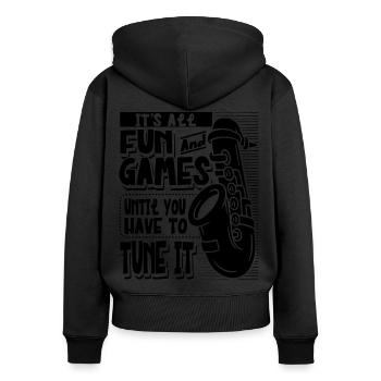 Saxophoniste Saxophoniste Saxophoniste - Sweat à capuche zippé Premium bio Femme - noir - Dos - Julia (174cm)