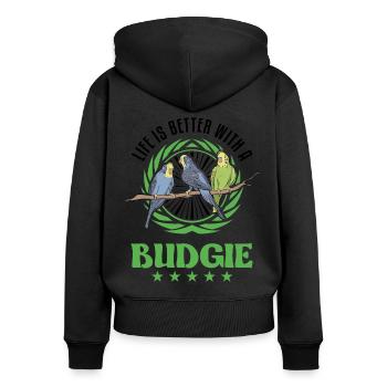 Life is better with a Budgie budgie Parakeet - Women's Premium Organic Zip Hoodie - black - Back - Julia (174cm)