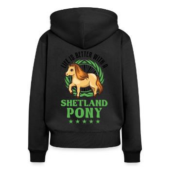 Life is better with a Shetland Pony Shetty - Frauen Premium Bio Zip Hoodie - Schwarz - Hinten - Julia (174cm)