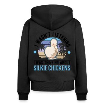 Silk Chicken Cadeau Silkie Poulet - Sweat à capuche zippé Premium bio Femme - noir - Dos - Julia (174cm)