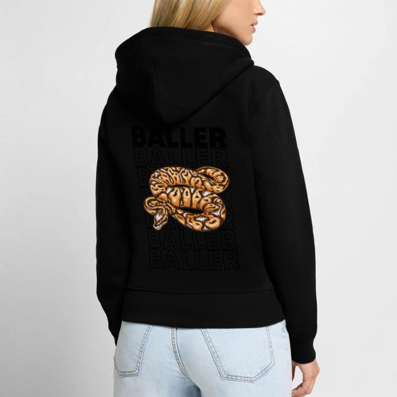 Ball Python 80's Style Baller Royal Python Snake Sweat à capuche zippé Premium bio Femme