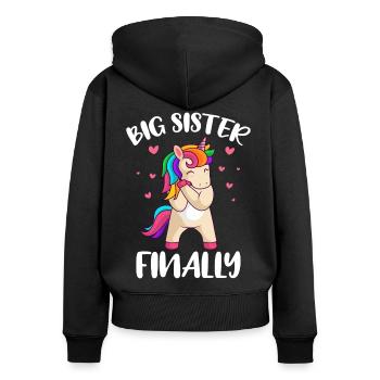 Enfin Big Sister Cute Unicorn Baby shower - Sweat à capuche zippé Premium bio Femme - noir - Dos - Julia (174cm)
