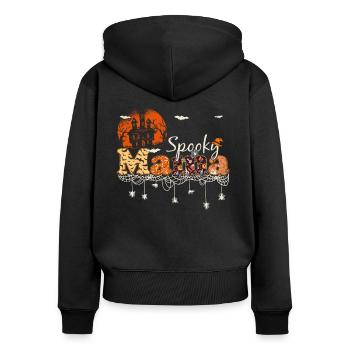 Spooky Mama Halloween Grusel Geschenk - Frauen Premium Bio Zip Hoodie - Schwarz - Hinten - Julia (174cm)