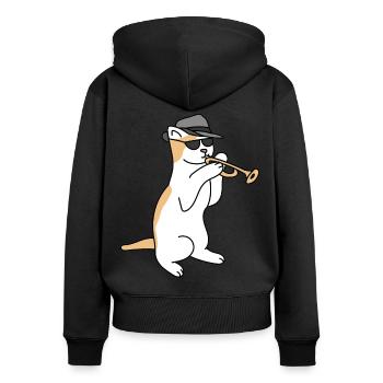 Trumpet Player Cat Jazz - Women's Premium Organic Zip Hoodie - black - Back - Julia (174cm)