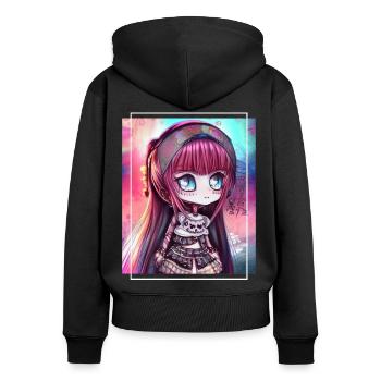 Kawaii Chibi Girl Anime Artwork Gift - Women's Premium Organic Zip Hoodie - black - Back - Julia (174cm)