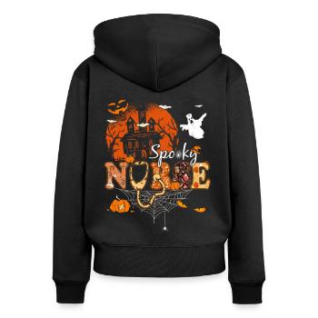 Spooky Krankenschwester Halloween - Frauen Premium Bio Zip Hoodie - Schwarz - Hinten - Julia (174cm)