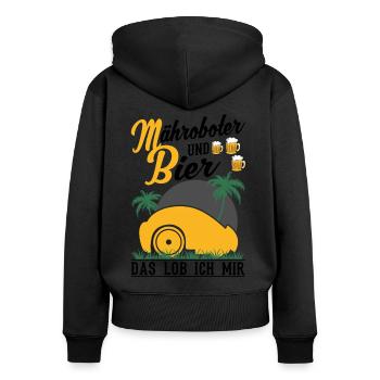Mähroboter und Bier Das lob ich mir - Frauen Premium Bio Zip Hoodie - Schwarz - Hinten - Julia (174cm)