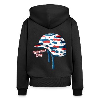 Camouflage Helmet Veterans Day - Frauen Premium Bio Zip Hoodie - Schwarz - Hinten - Julia (174cm)