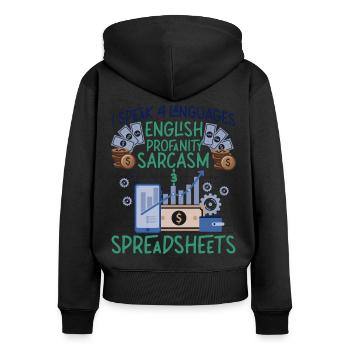 Comptable Comptable Comptable - Sweat à capuche zippé Premium bio Femme - noir - Dos - Julia (174cm)
