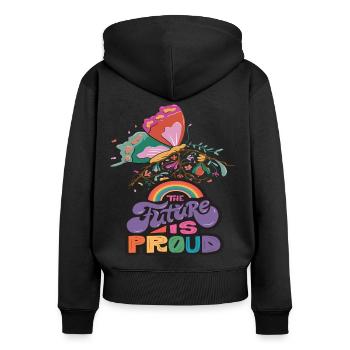 Citation de motivation de papillon arc-en-ciel avec Butterfl - Sweat à capuche zippé Premium bio Femme - noir - Dos - Julia (174cm)