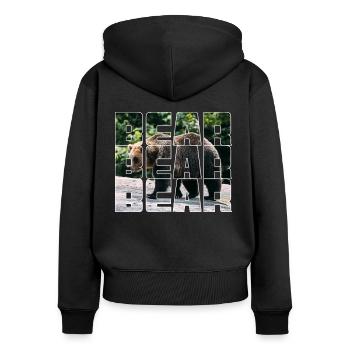 Bär - Frauen Premium Bio Zip Hoodie - Schwarz - Hinten - Julia (174cm)