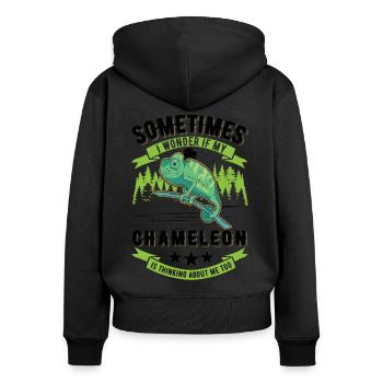 Caméléon Cadeau Caméléon - Sweat à capuche zippé Premium bio Femme - noir - Dos - Julia (174cm)