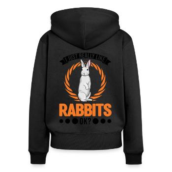 I just really like Rabbits Hase Kaninchen - Frauen Premium Bio Zip Hoodie - Schwarz - Hinten - Julia (174cm)