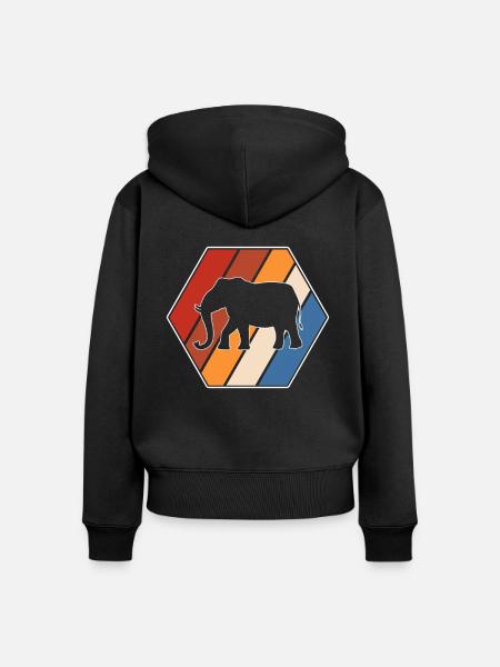 Elefant Retro - Frauen Premium Bio Zip Hoodie - Schwarz