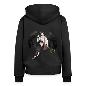 Japanischer Tengu Engel im Anime Design - Frauen Premium Bio Zip Hoodie - Schwarz - Hinten - Julia (174cm)