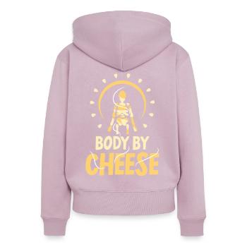 Körper Von Käse Liebhaber Liebe Süß Sprüche - Frauen Premium Bio Zip Hoodie - Altrosa - Hinten - Julia (174cm)