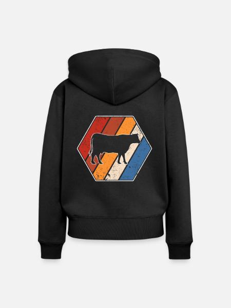 Rind Retro - Frauen Premium Bio Zip Hoodie - Schwarz