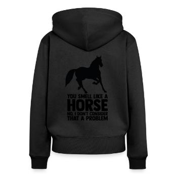 Pferde Reiten Reiter Spruch - Frauen Premium Bio Zip Hoodie - Schwarz - Hinten - Julia (174cm)