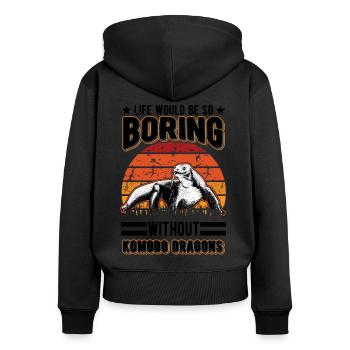 Komodowaran Geschenk Komodo Dragon Waran - Frauen Premium Bio Zip Hoodie - Schwarz - Hinten - Julia (174cm)