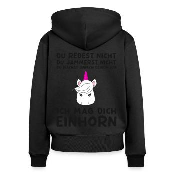 Ich mag dich Einhorn - lustiges Einhorn Spruch - Frauen Premium Bio Zip Hoodie - Schwarz - Hinten - Julia (174cm)
