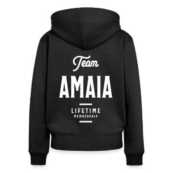 Nom personnalisé Amaia - Sweat à capuche zippé Premium bio Femme - noir - Dos - Julia (174cm)