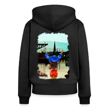 Illustration du port de Rostock City - Sweat à capuche zippé Premium bio Femme - noir - Dos - Julia (174cm)