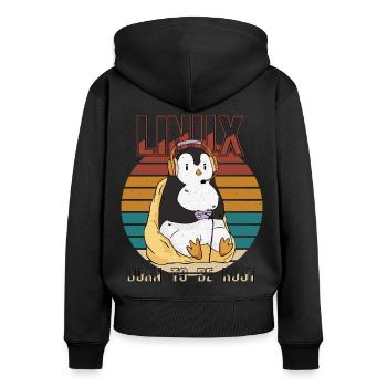 Linux Gamer Root Party Cool Penguin Nerd Programmes - Sweat à capuche zippé Premium bio Femme - noir - Dos - Julia (174cm)