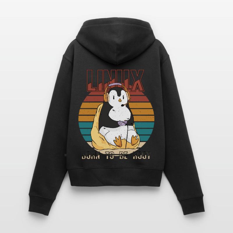 Linux Gamer Root Party Cool Penguin Nerd Programmes Sweat à capuche zippé Premium bio Femme
