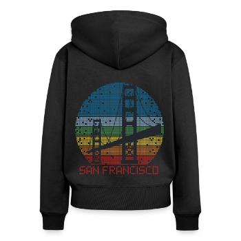 Golden Gate Bridge San Francisco Souvenir Californie - Sweat à capuche zippé Premium bio Femme - noir - Dos - Julia (174cm)